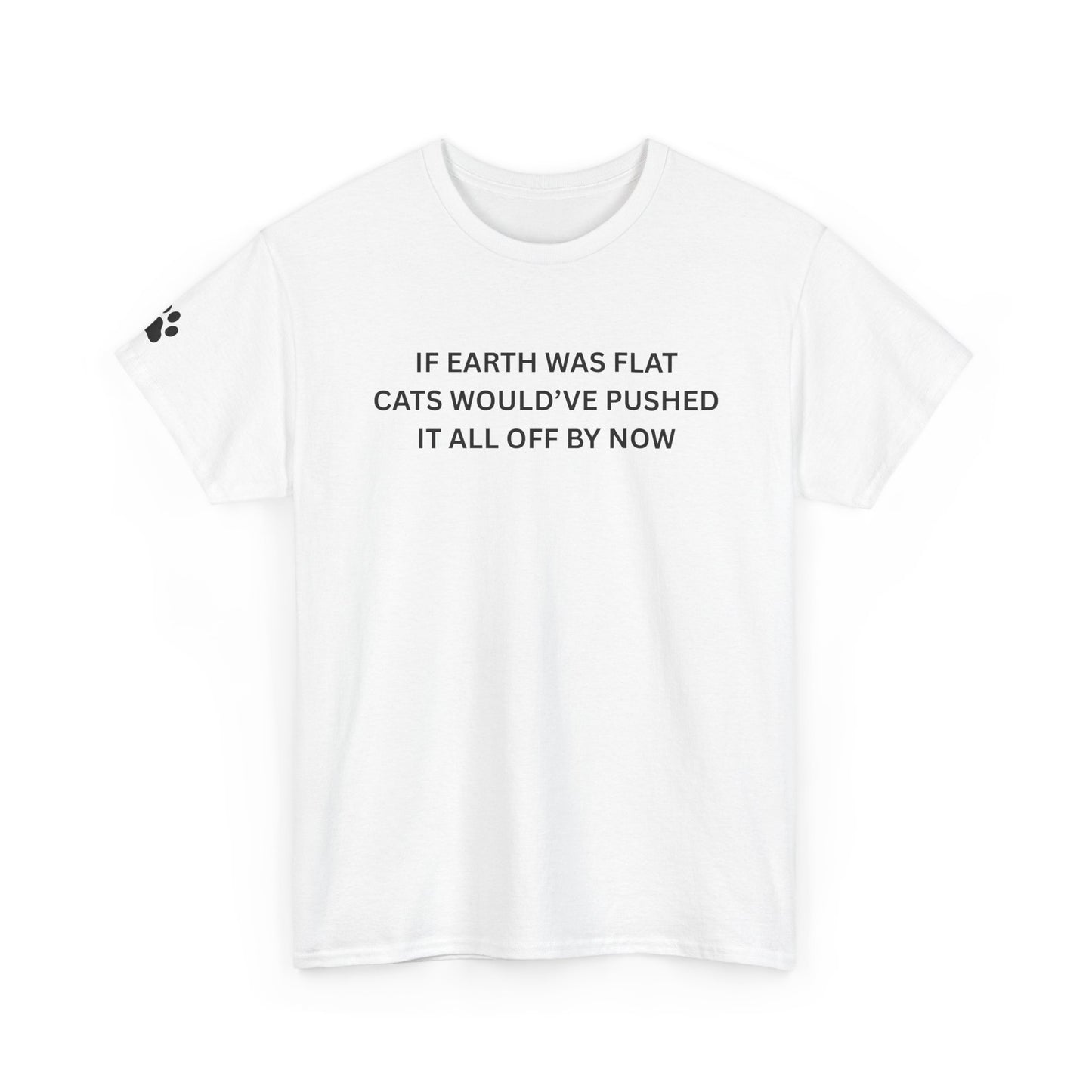 Funny Cat T-Shirt — “If Earth Was Flat Cats Would’ve Pushed It All Off By Now”