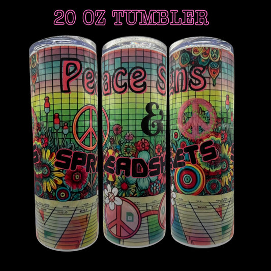 Peace Signs & Spreadsheets Tumbler - Retro Office Vibes